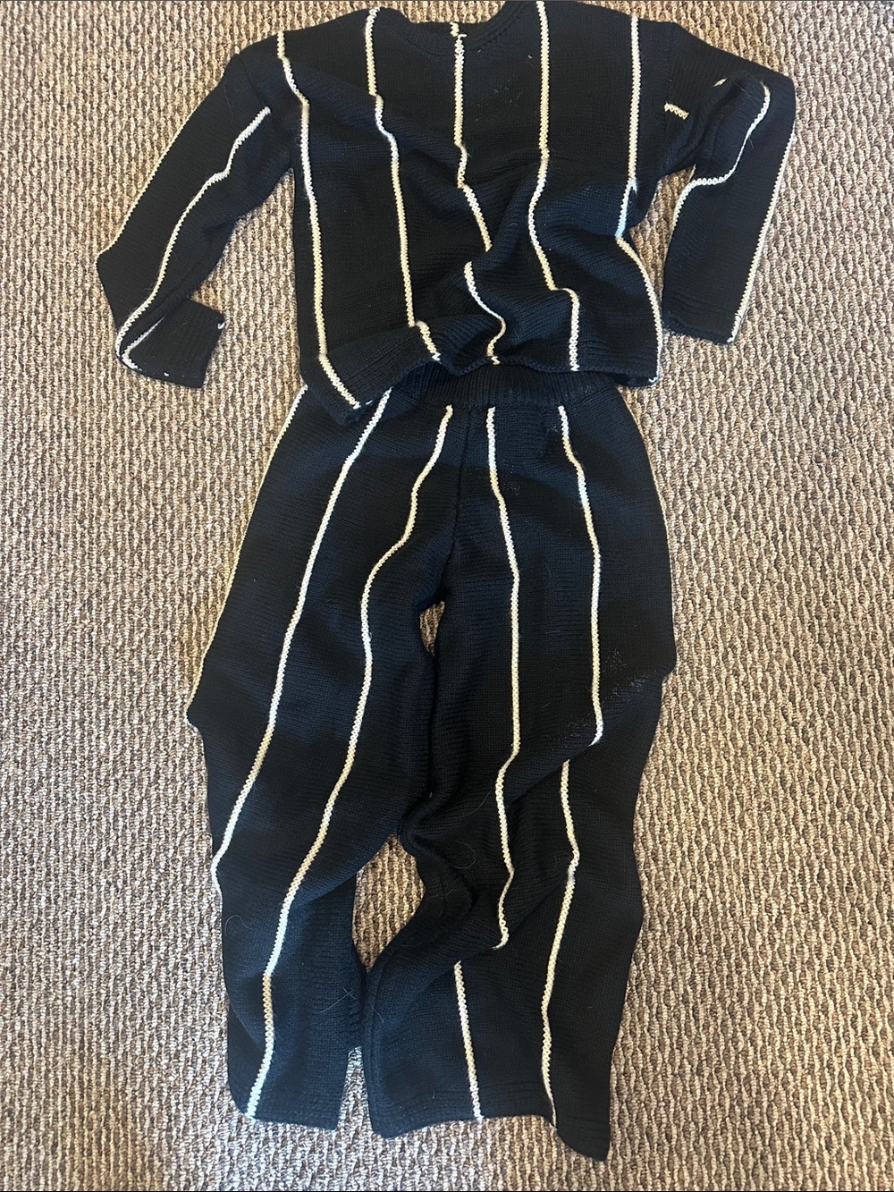 Black Knit Pajama Set with White Stripes - Women
